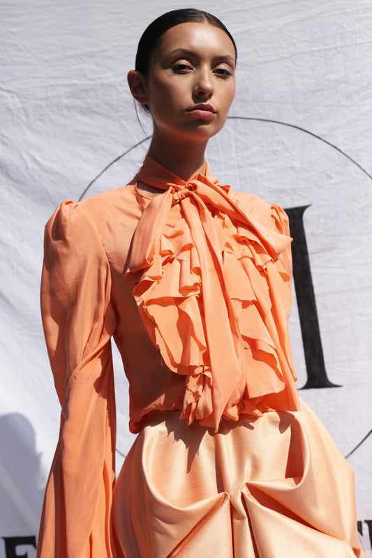 100% Silk Poet-Sleeve Blouse