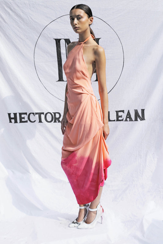 Silk Coral ombre Halter dress